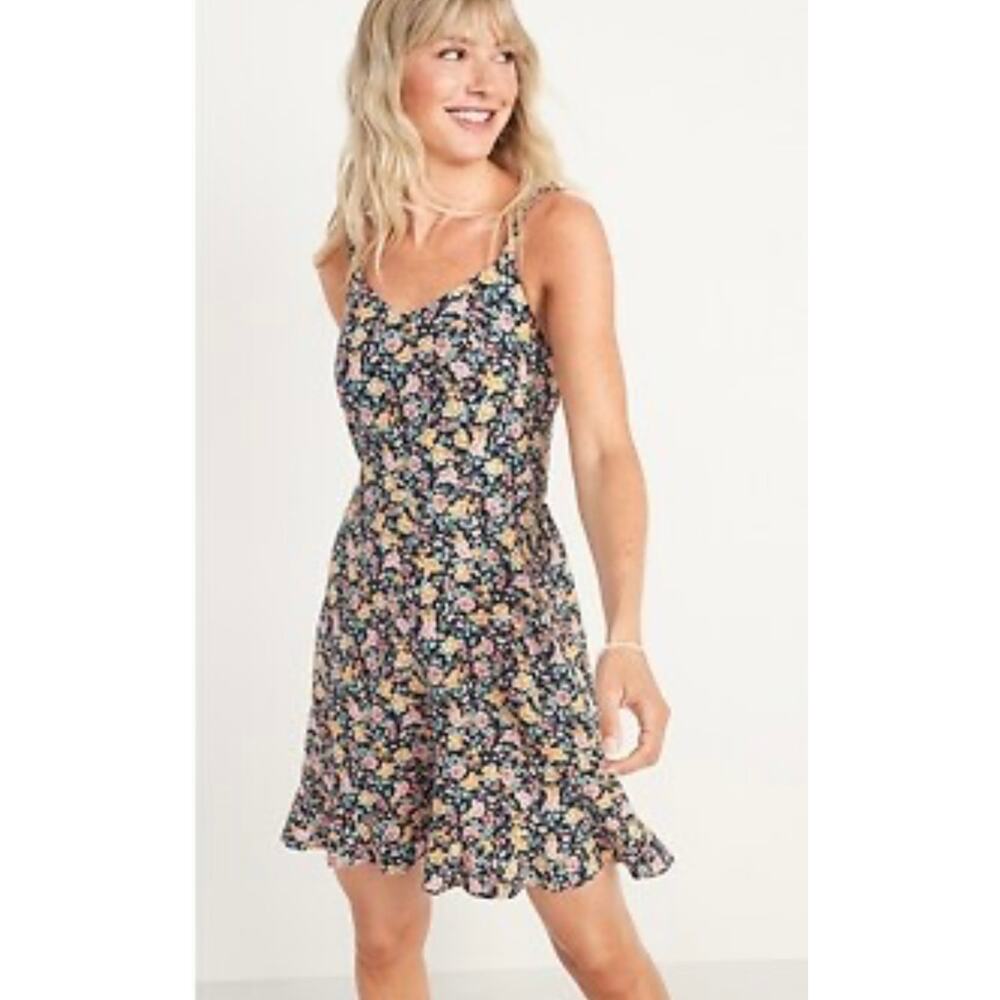 Old Navy Fit & Flare Sleeveless Floral Print Linen Blend Cami Dress XXL Bohemian